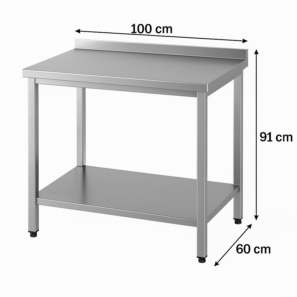 Taban Raflı Paslanmaz Krom Mutfak Tezgahı, 100 X 60 X 86  cm, 430 Çelik