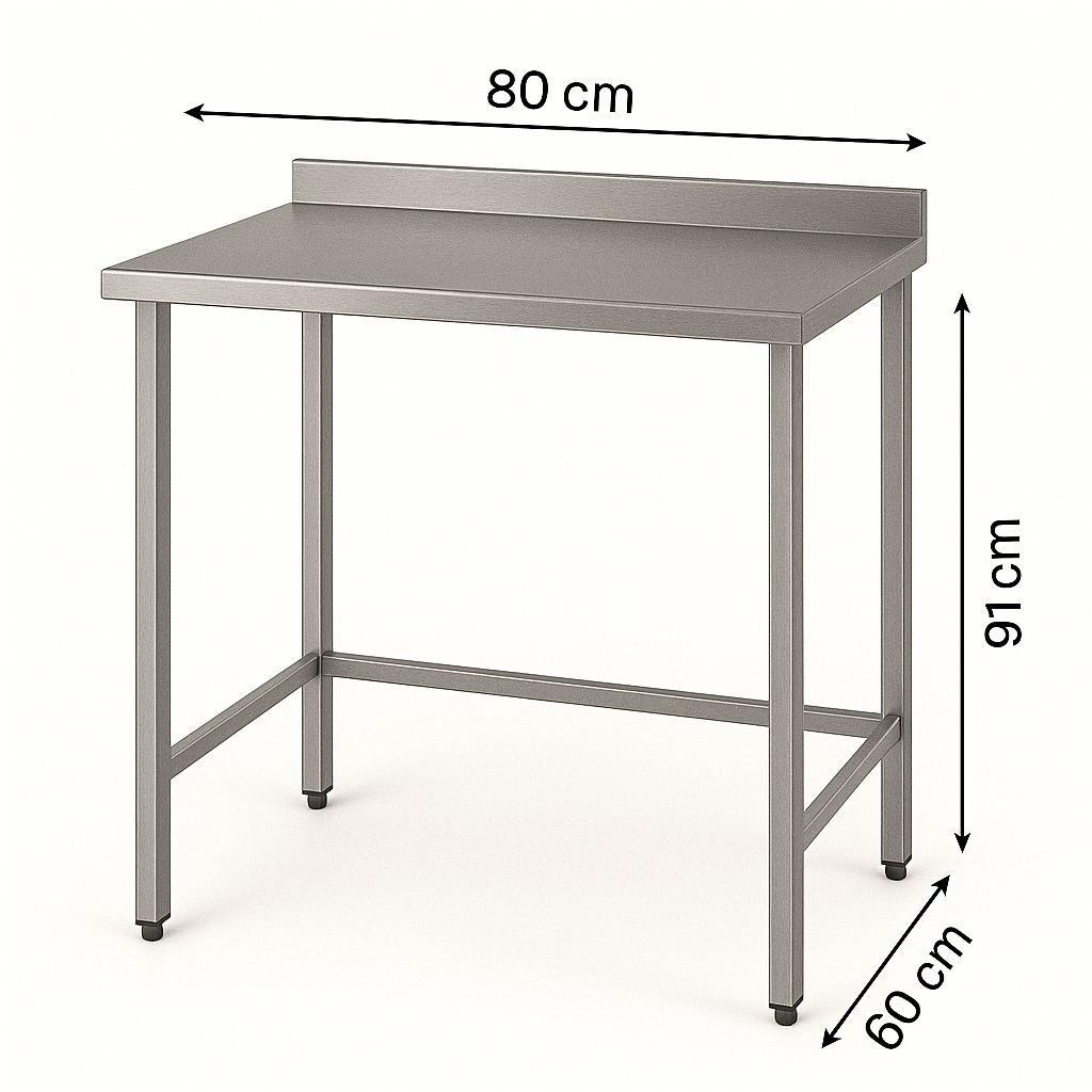 Taban Rafsız Paslanmaz Krom Mutfak Tezgahı, 80 X 60 X 85 cm, 430 Çelik