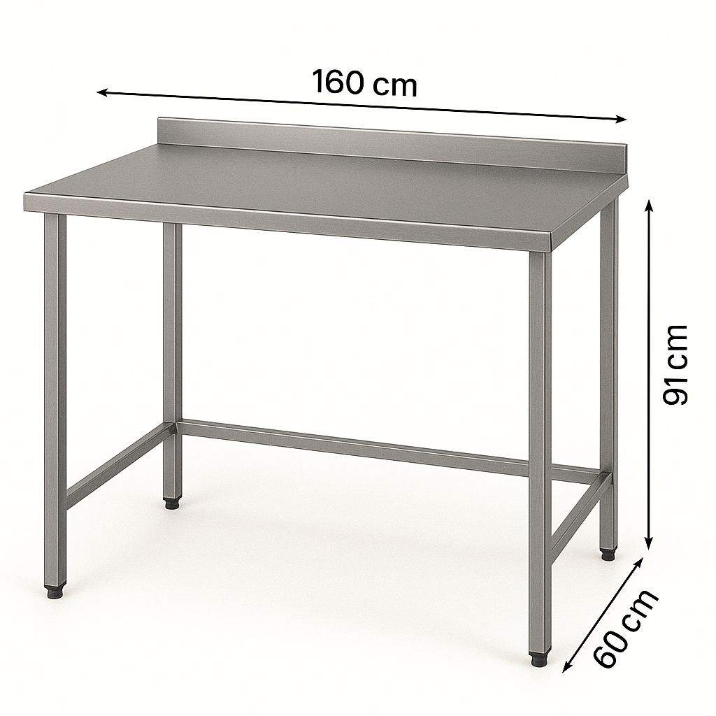 Taban Rafsız Paslanmaz Krom Mutfak Tezgahı, 160 X 60 X 85 cm, 430 Çelik