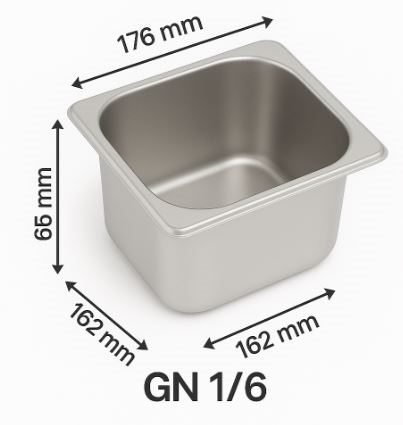 Üret Çelik 1/6 - 65 mm Gastronom Küvet (17.6 x 16.2 x 6.5 cm)