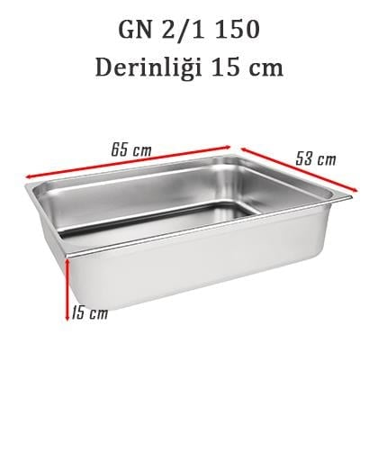 Üret Çelik 2/1 - 150 mm Gastronom Küvet (65 x 53 x 15 cm) 42.5 lt 