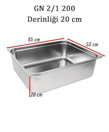 Üret Çelik 2/1 - 200 mm Gastronom Küvet (65 x 53 x 20 cm) 57.5 lt 