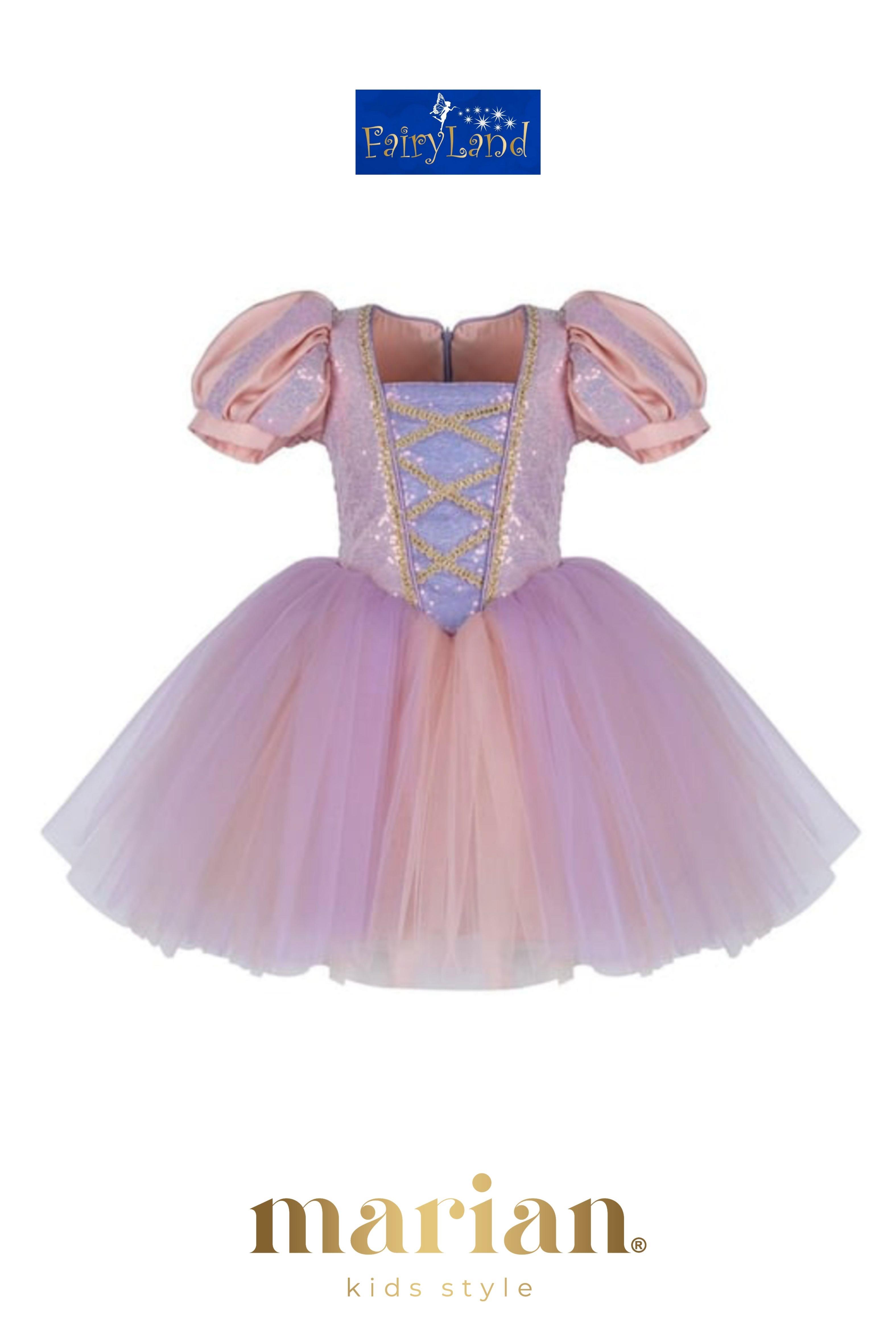 Fairyland Mini Prenses 2 Renkli Kız Çocuk Rapunzel Kostüm Kısa