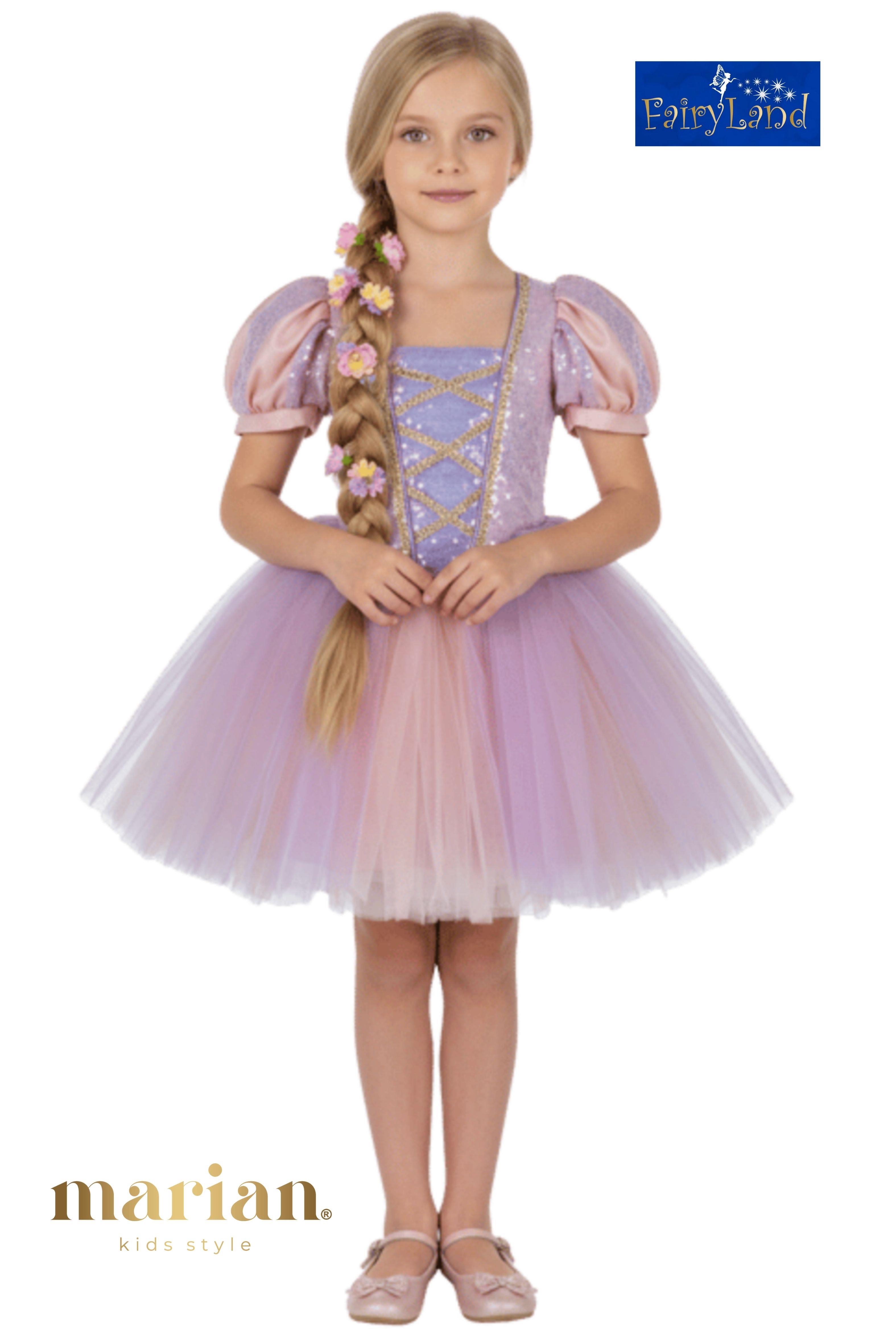 Fairyland Mini Prenses 2 Renkli Kız Çocuk Rapunzel Kostüm Kısa