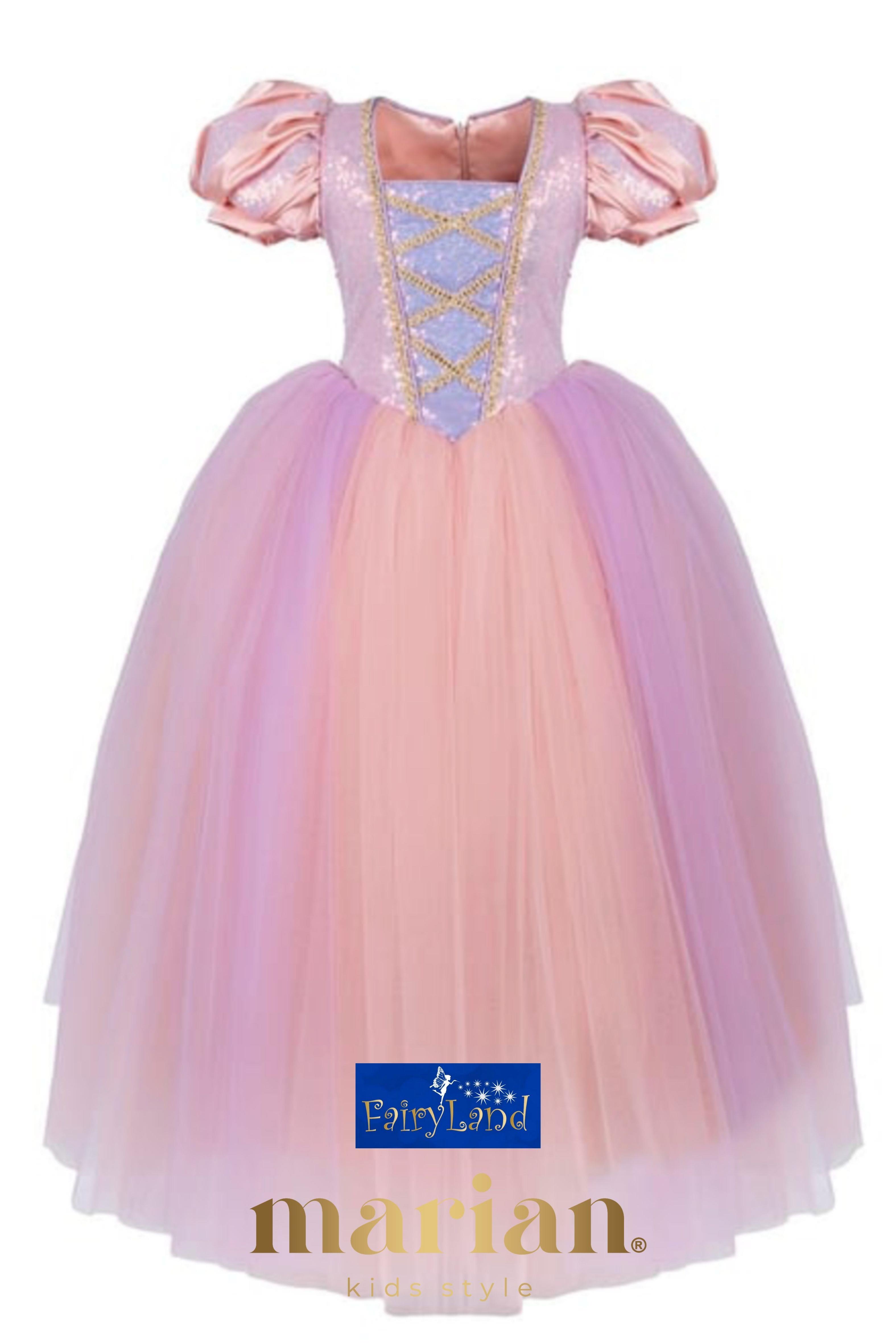 Fairyland Uzun Prenses 2 Renkli Kız Çocuk Rapunzel Kostüm