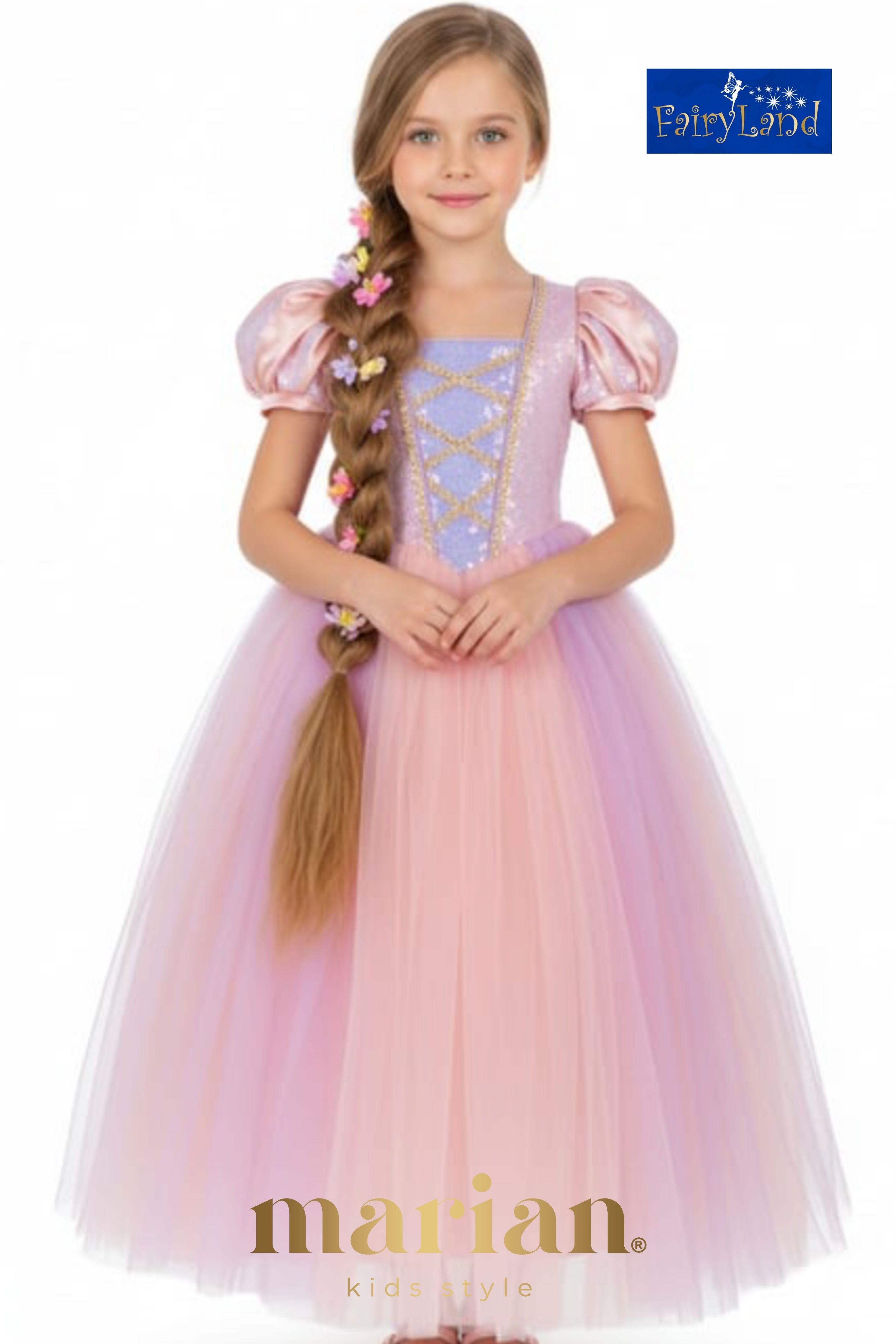 Fairyland Uzun Prenses 2 Renkli Kız Çocuk Rapunzel Kostüm