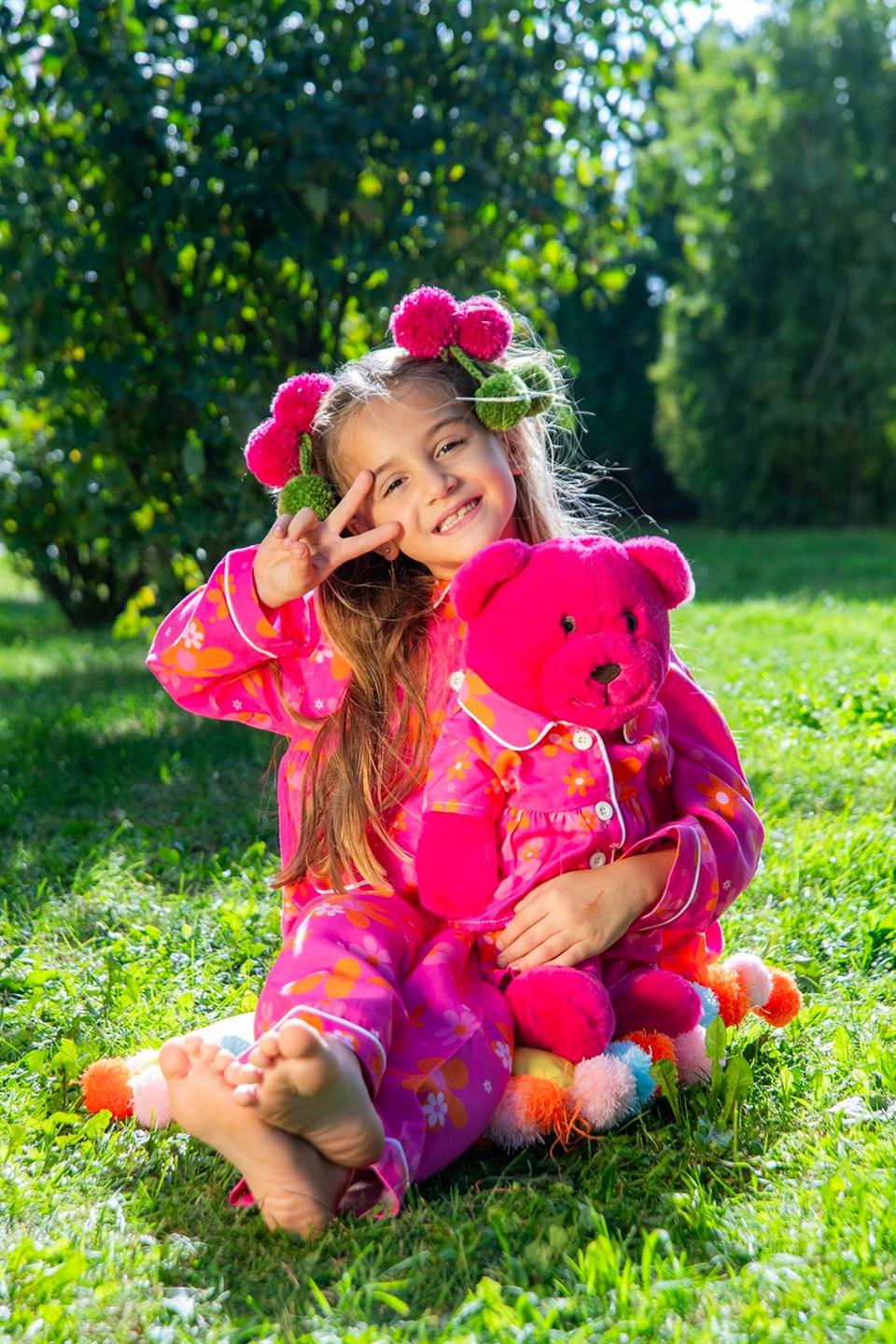 Fuschia Floral Uyku Arkadaşlı Pijama Seti