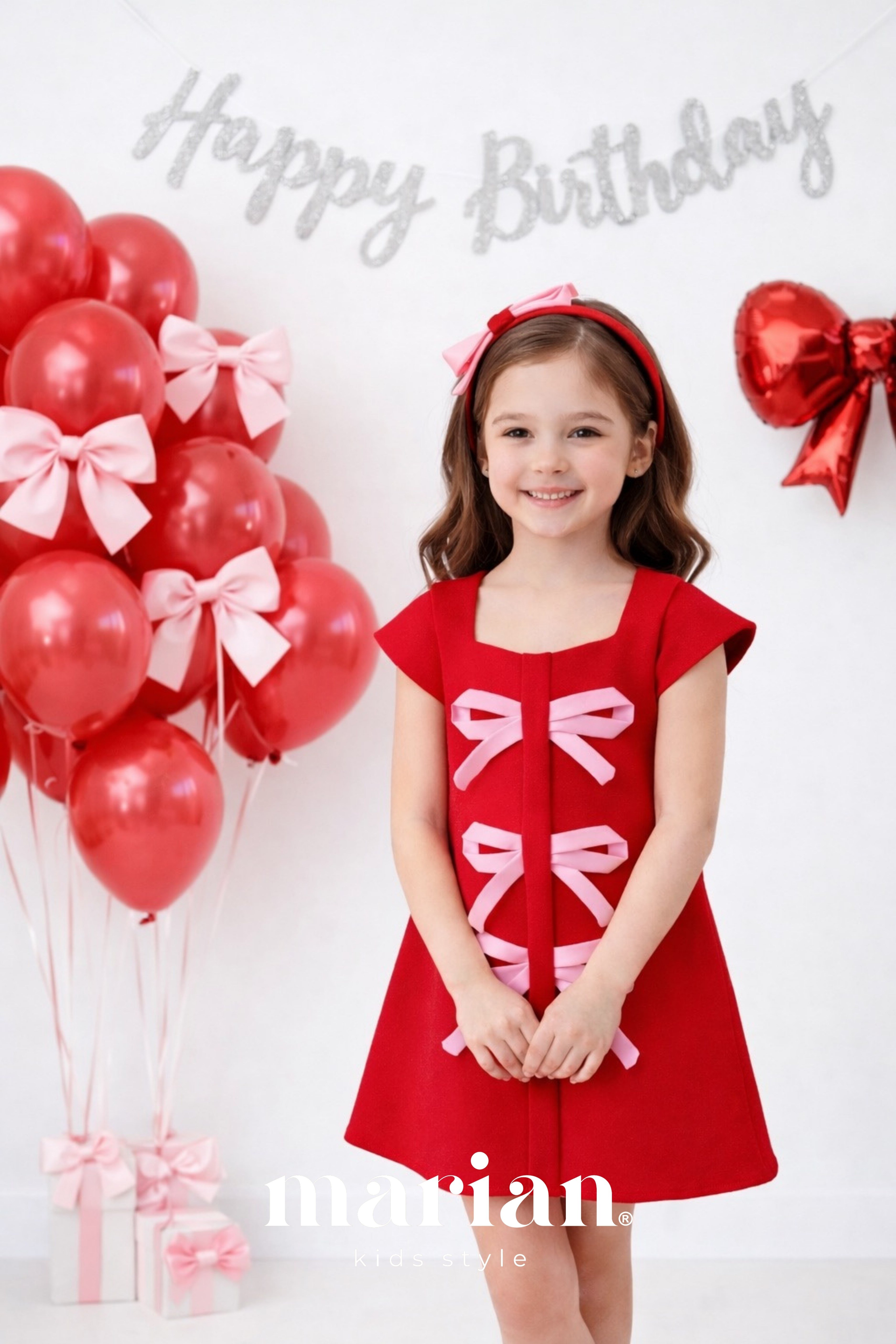 Marian Scuba Kırmızı Bow Dress