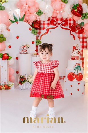 3D Yapraklı Pötikareli Bebek Elbisesi