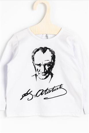 Beyaz Atatürk Baskılı Çocuk Tişört