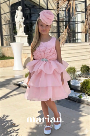 Katlı Işıltılı Abiye Elbise - Pembe