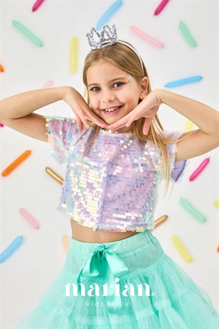 Lila Pullu Kız Çocuk Crop