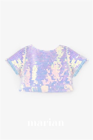 Lila Pullu Kız Çocuk Crop