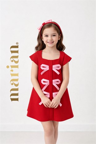 Marian Scuba Kırmızı Bow Dress