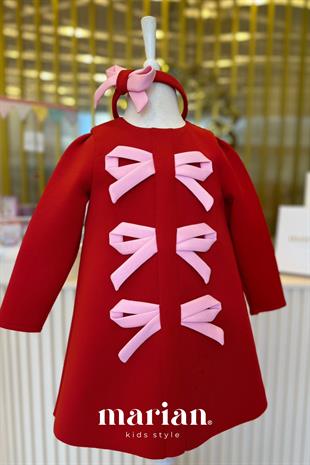 Marian Scuba Scarlet Bow Dress - Long Sleeve 