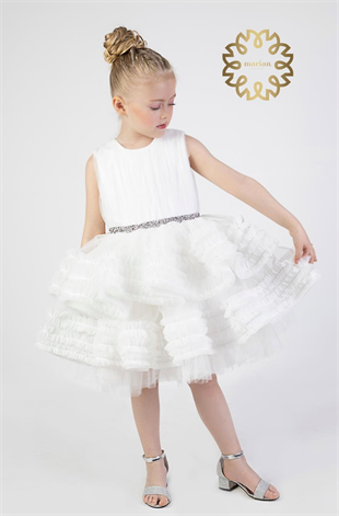 Marian White Mery Tulle Dress