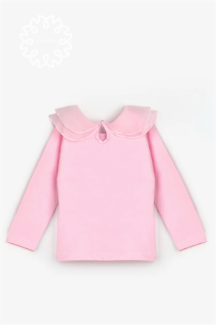 Pembe Organze Yakalı Kız Çocuk Tişört