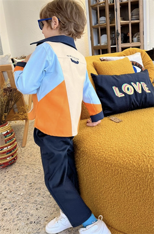 Renkli Bloklu Gabardin Çocuk Gömlek Pantolon Takım