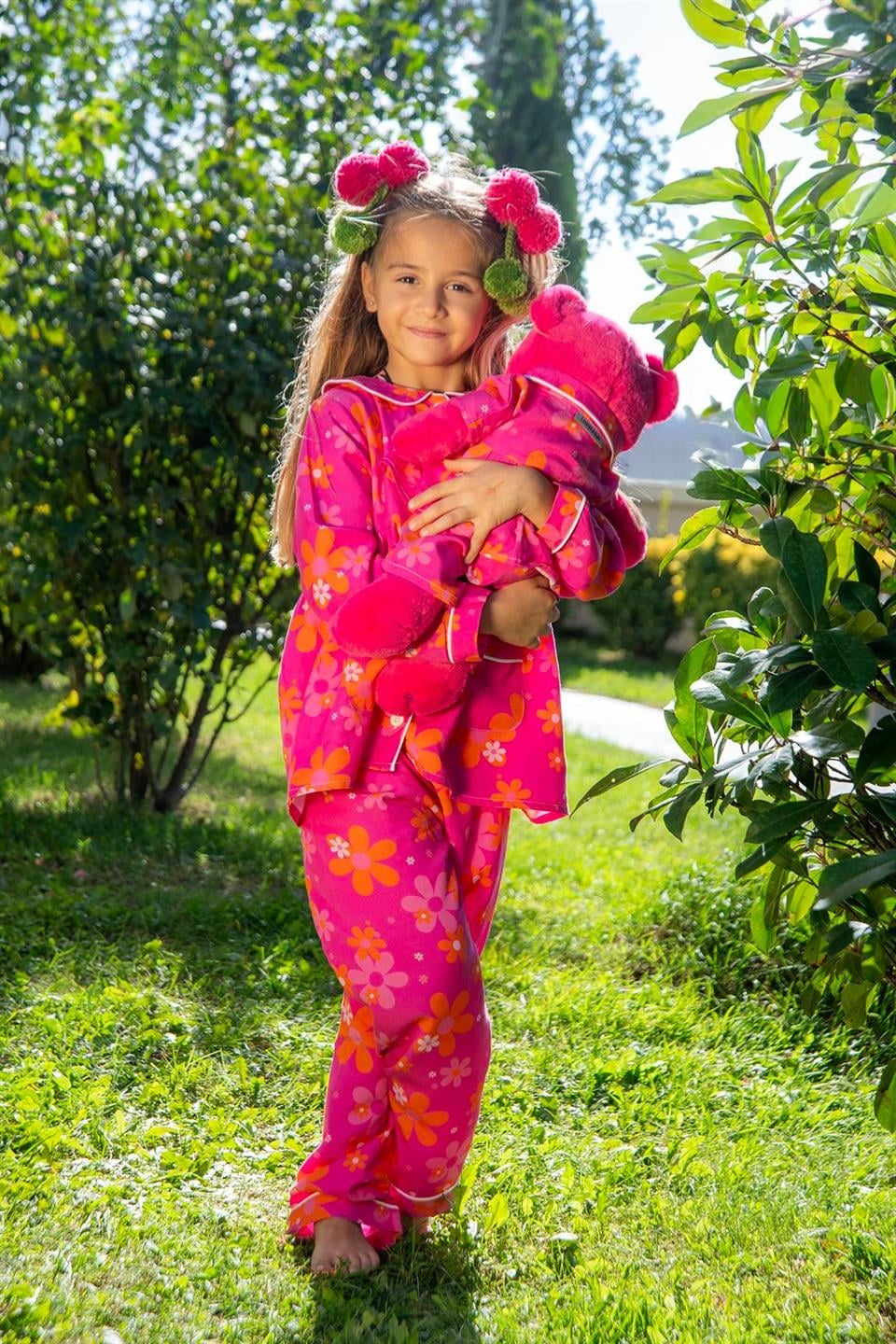 Fuschia Floral Uyku Arkadaşlı Pijama Seti