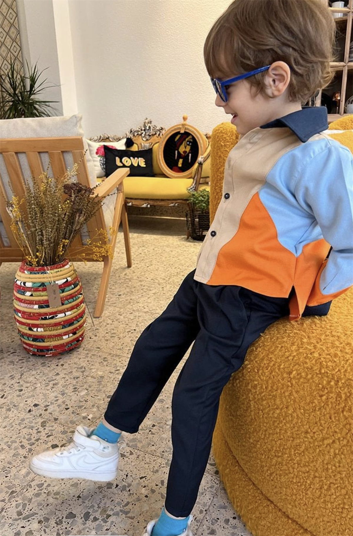 Renkli Bloklu Gabardin Çocuk Gömlek Pantolon Takım