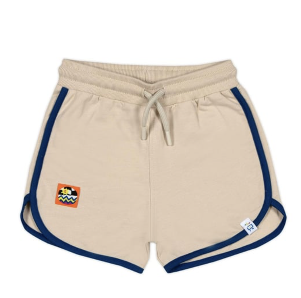 Retro Shorts - Beige with Blue Trim