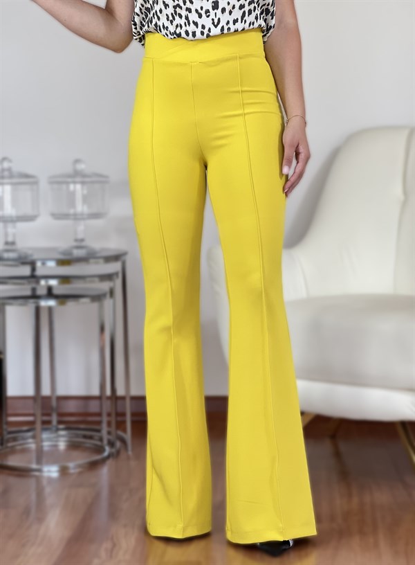 Sarı Renk Beli Kruvaze İspanyol Paça Pantolon
