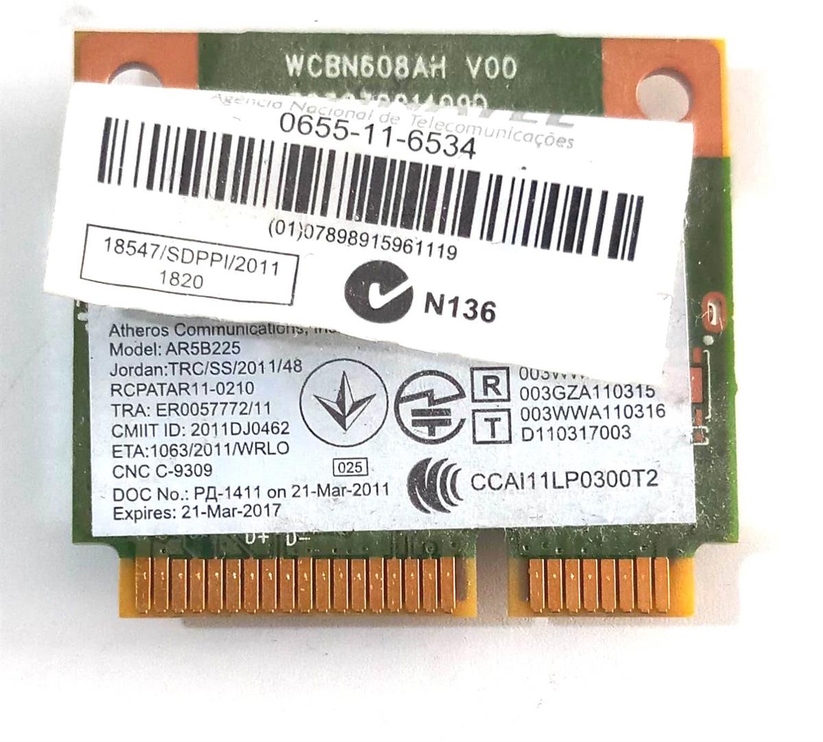 Atheros AR5B225 WIFI kablosuz bluetooth BT 4.0 Yarım MINI PCI-E Wlan Kart daha iyi 1030 6235 6230 150 M Laptop Ağ adaptörü STOK: 143