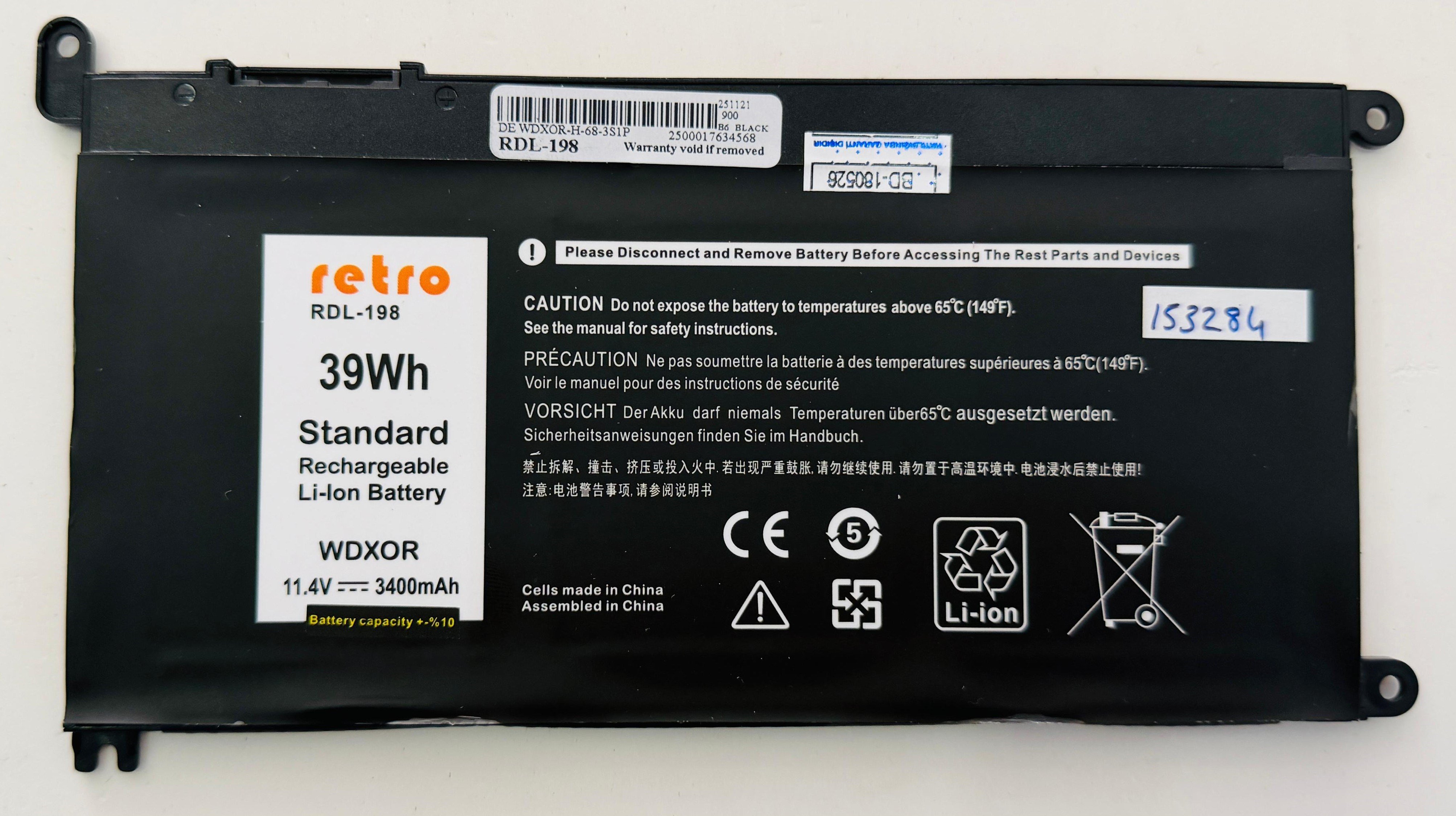 RETRO RDL-198 DELL BATARYA WDXOR 11.4V 3400MAH SIFIR BATARYA STOK:Z106