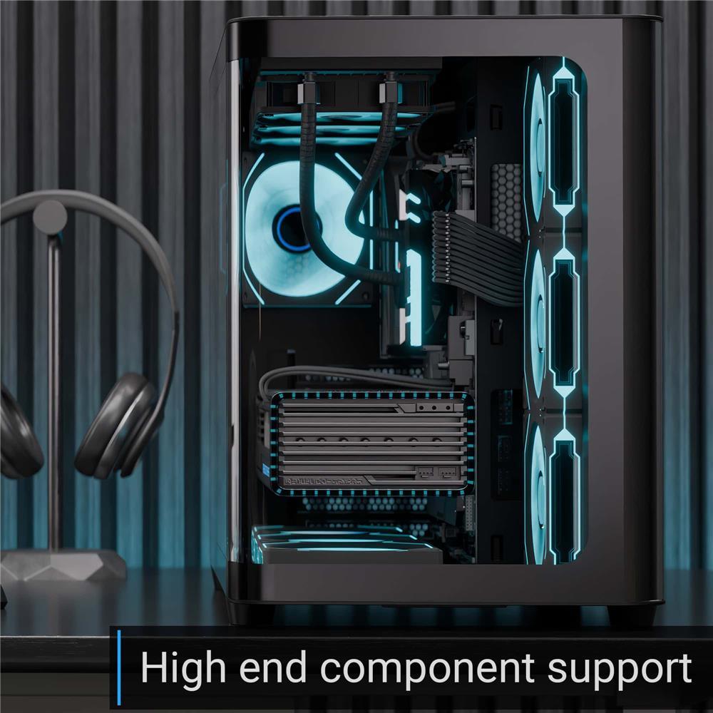 Aerocool AE P500C BK 4x12cm Mirror A-RGB Fanlı, Panoramik Tempered Panel, ATX