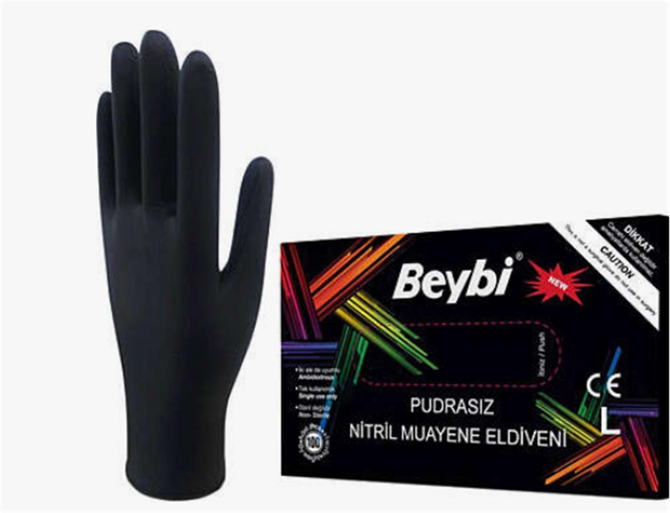Beybi Muayene Large Pudrasız Siyah Nitril  Eldiven