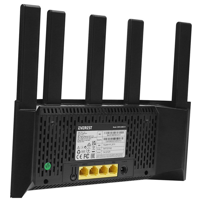 EVEREST EWR-X3000MBPS-V1 1 WAN + 3 LAN PORT Wİ-Fİ 6 WISP+AP+REPEATER DESTEKLİ KABLOSUZ WİFİ ROUTER