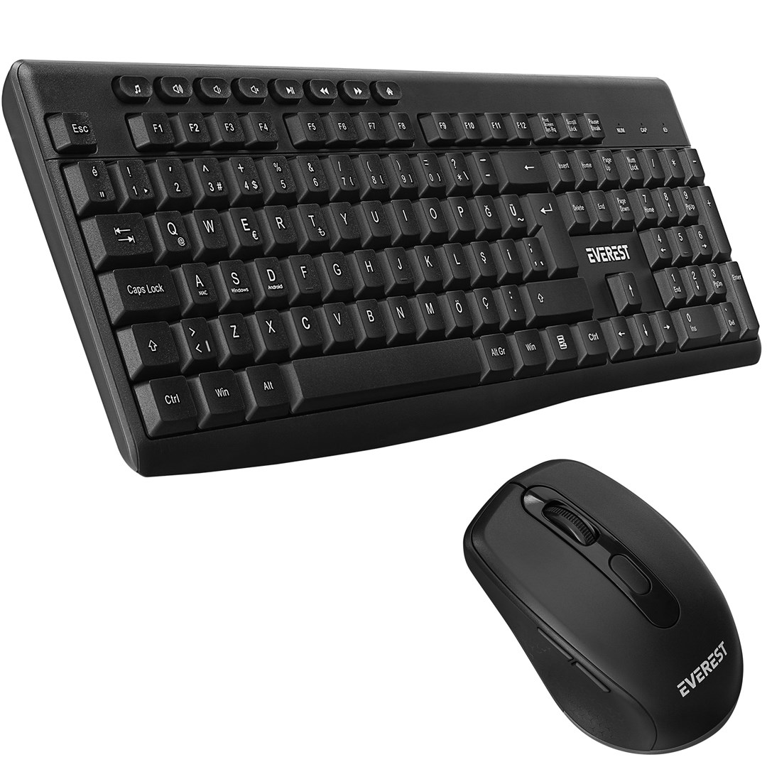 EVEREST KM-719 SİYAH İKİSİ BİR ARADA 2 IN 1 KABLOSUZ Q MULTİMEDİA KLAVYE + MOUSE SET