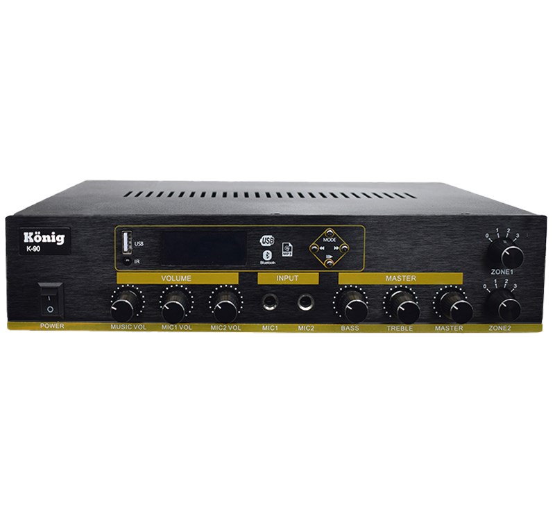 KÖNİG K-90 - 100 WATT USB/BLUETOOTH/2 BÖLGELİ 2 MİK GİRİŞ TRAFOLU ANFİ