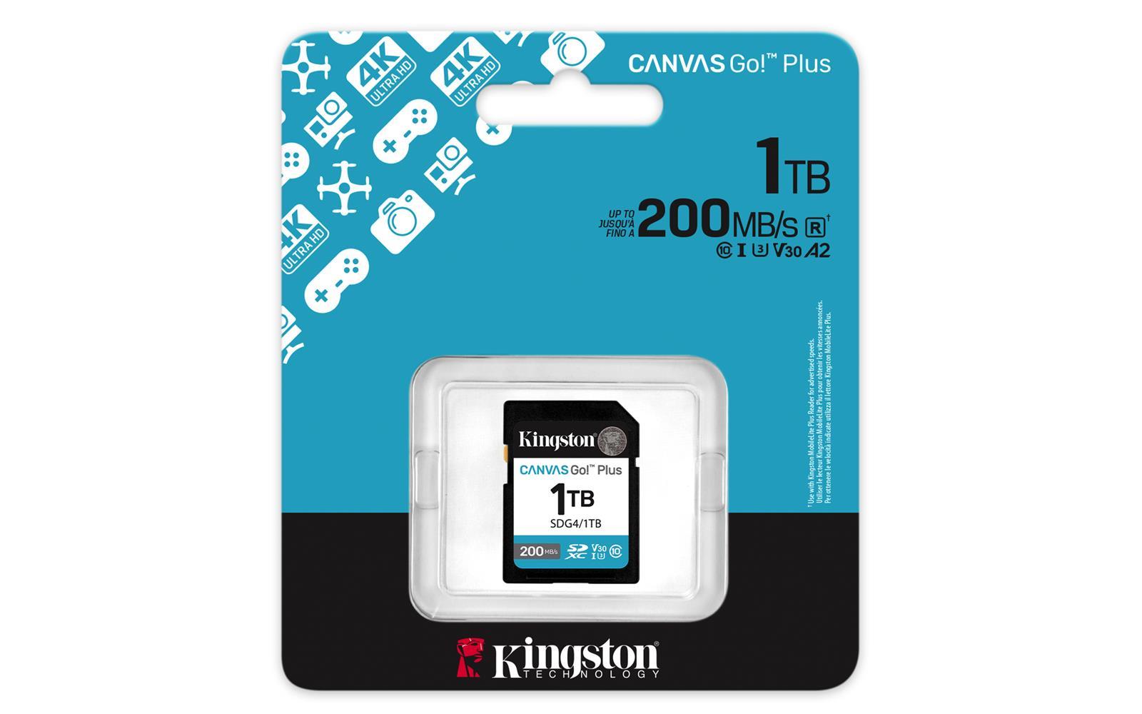 Kingston SDG4-1TB 1TB SDXC Canvas Go Plus Gen4 200MB-s C10 UHS-I U3 V30 Hafıza Kartı