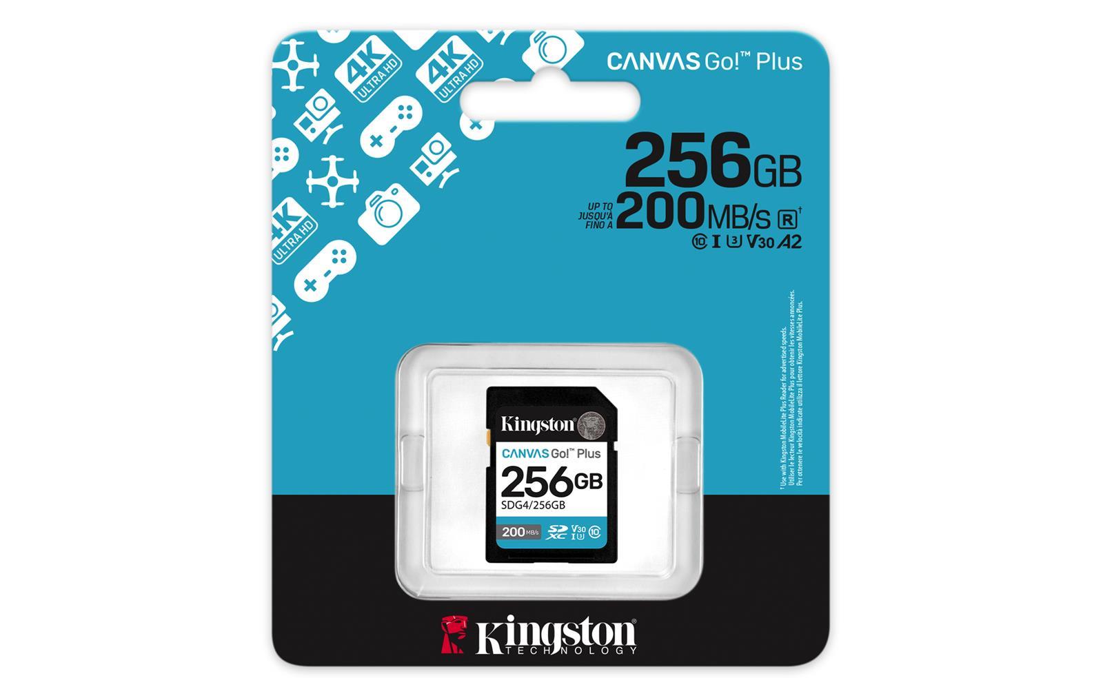 Kingston SDG4-256GB 256GB SDXC Canvas Go Plus Gen4 200MB-s C10 UHS-I U3 V30 Hafıza Kartı