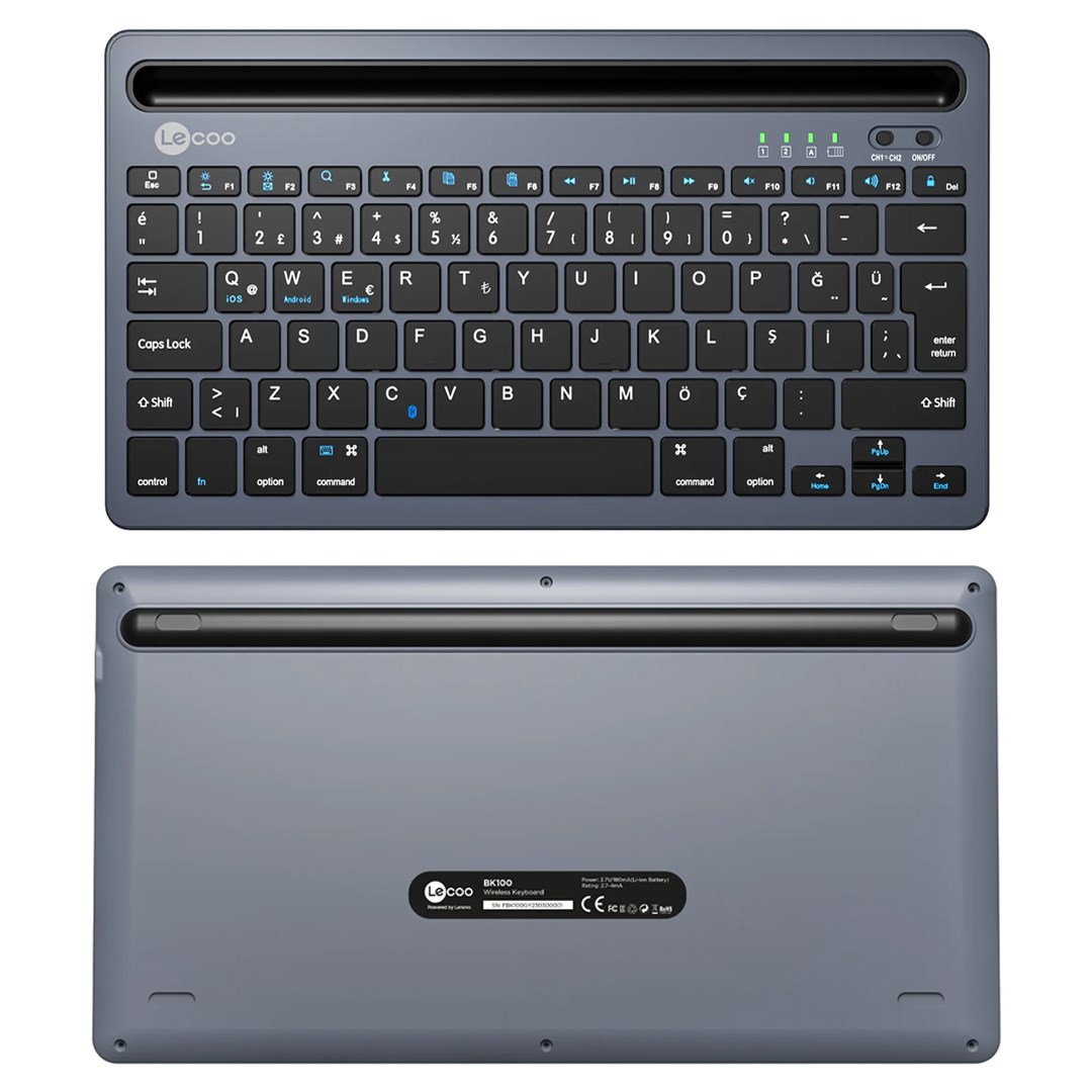 LENOVO LECOO BK100 BLUETOOTH V3.0 ŞARJ EDİLEBİLİR KABLOSUZ GRİ TÜRKÇE Q KLAVYE