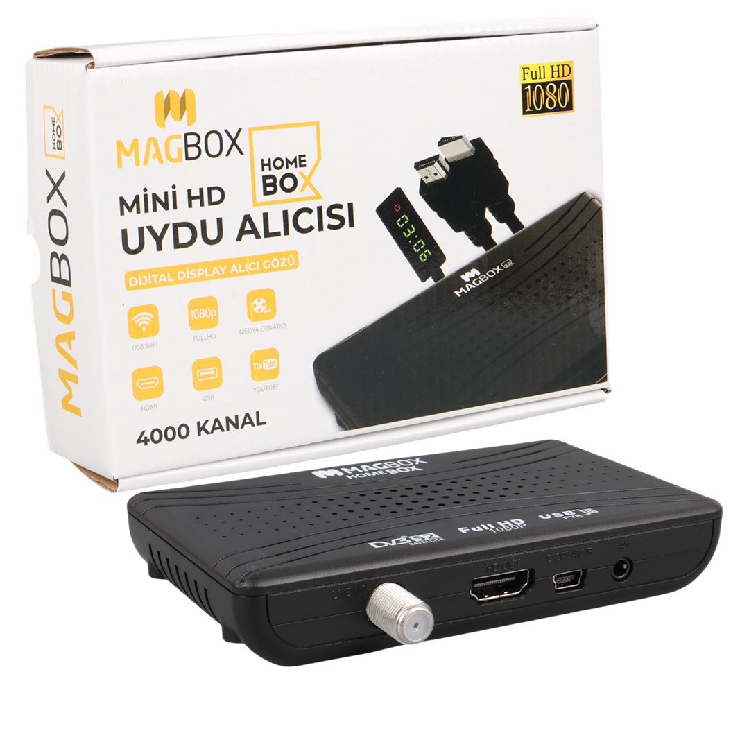 MAGBOX HOMEBOX FULL HD UYDU ALICISI 4000 KANAL TKGS / YOUTUBE / USB DESTEKLİ (UZATMA DİSPLAY GÖZLÜ)