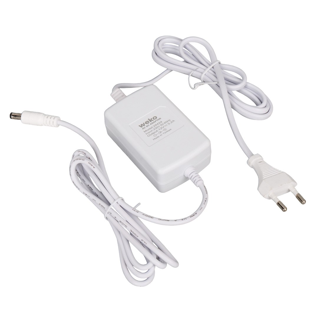 WEKO TOTTOLET 1200 12 VOLT - 3.2 AMPER 5.5*2.5 UÇLU YERLİ ÜRETİM PLASTİK KASA BEYAZ MASAÜSTÜ ADAPTÖR