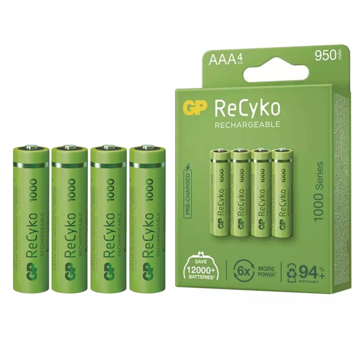 GP RECYKO 950 MAH NI-MH AAA 4LÜ ŞARJLI İNCE KALEM PİL GP100AAAHCE-2EB4 (GPRHC103E001)