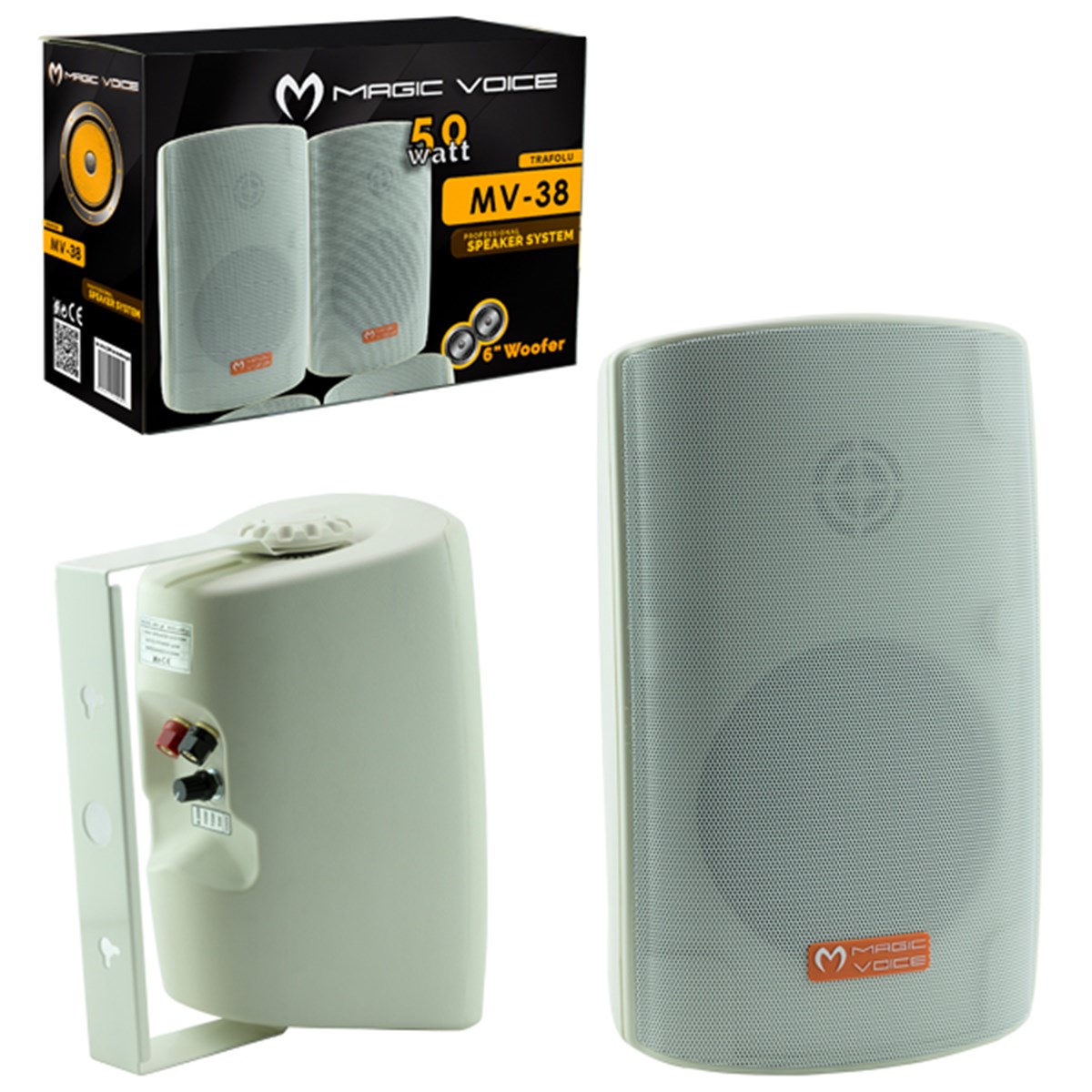 MAGICVOICE MV-38 11 CM 40W WATT 2Lİ TAKIM BEYAZ TRAFOLU SÜTUN HOPARLÖR