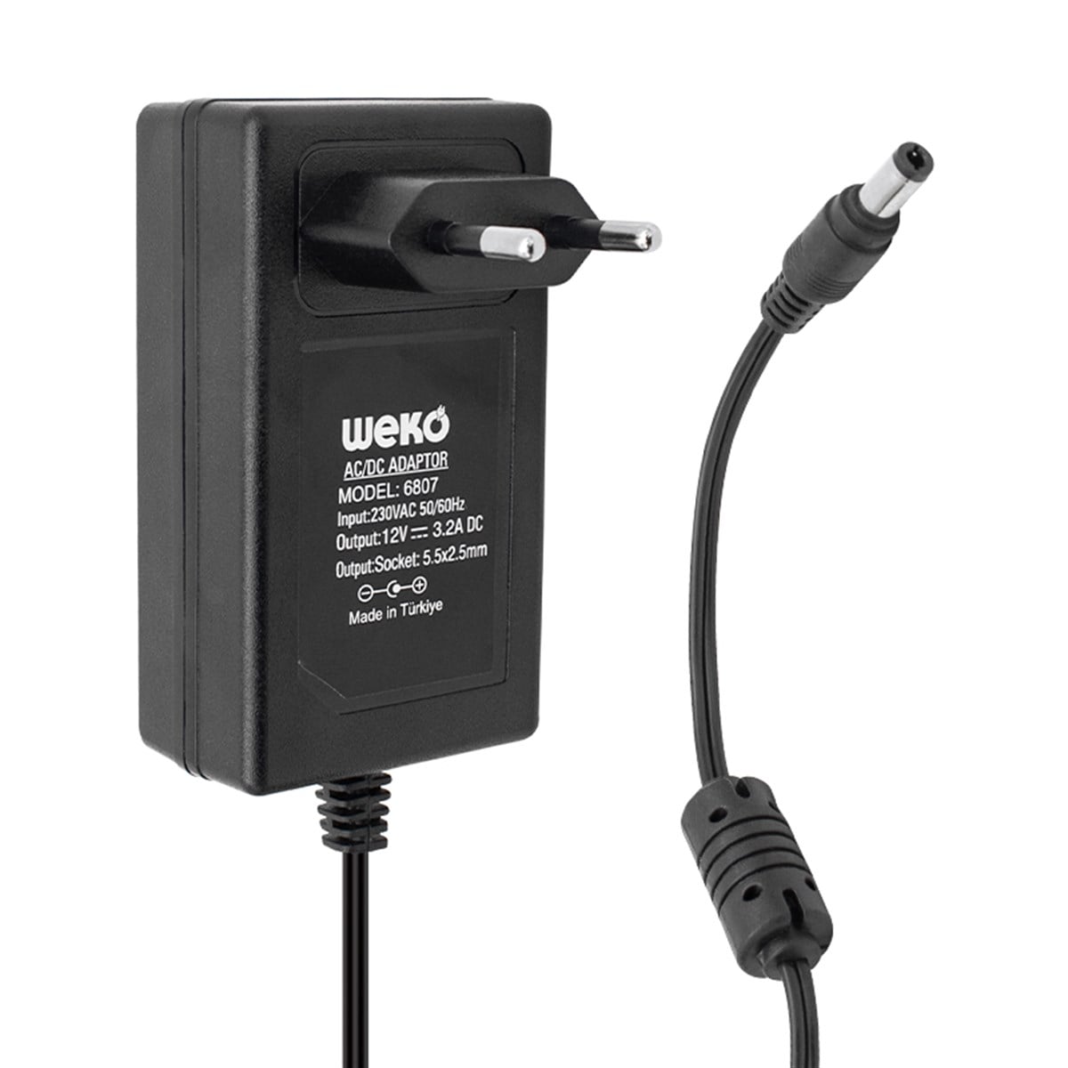 WEKO 12 VOLT - 3.2 AMPER - 38 WATT 5.5*2.5 UÇLU YERLİ ÜRETİM PLASTİK KASA PRİZ TİPİ ADAPTÖR