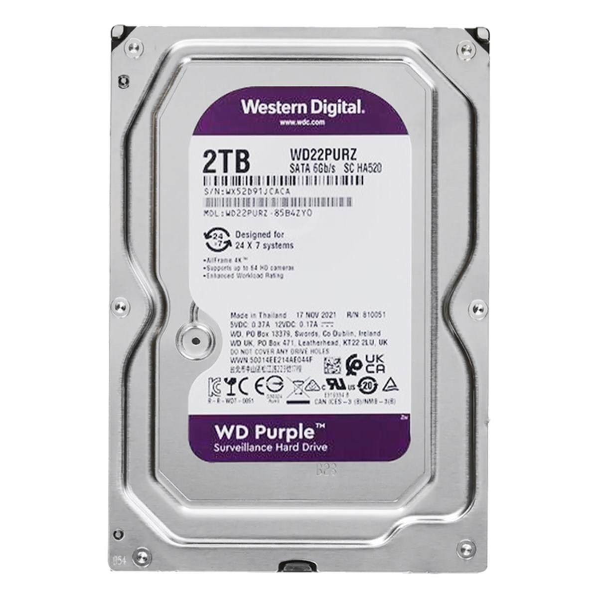 WESTERN DIGITAL PURPLE WD23PURZ 2 TB SATA 6GB/S 7/24 GÜVENLİK HARDDİSK (3 YIL RESMI DİST GARANTİLİ)