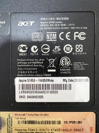 Acer 5745 ZR7A Alt Kasa Stok: Z97