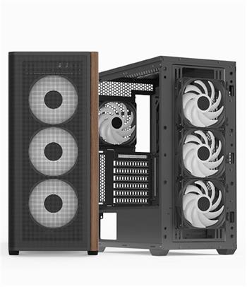 Aerocool AE  D501A BK 4x12cm A-RGB Fanlı, Ahşap Ön Panel Temp Cam Yan ve Mesh Ön Panel,USB Type-C