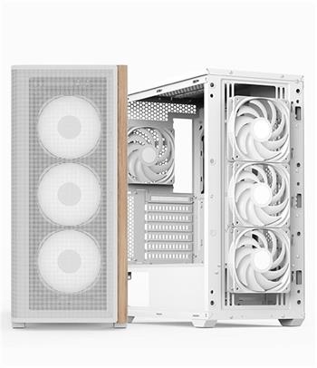 Aerocool AE D501A WH 4x12cm  Fanlı Ahşap Ön Panel Tempered Cam Yan ve Mesh Ön Panel, USB Type-C,ATX