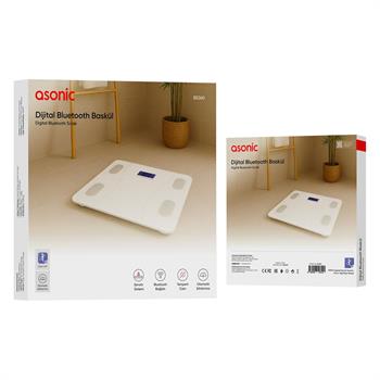 Asonic BS260 Beyaz 2-AAA Pil Dijital Bluetooth Baskül (Sensör-Temperli Cam-Otomatik Sıfırlama)