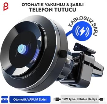 Enkado Otomatik Vakumlu Kablosuz Şarjlı Araç İçi Telefon Tutucu