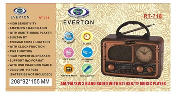 Everton RT-718 Bluetooth-USB-SD-FM Şarjlı  Nostaljik Radyo