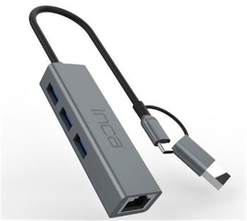 Inca IUTP-03TX Ethernet Usb 3.0+Type-C 3.1 Grişli 000 Mbps 3X3.1Usb Eternet-Çoklayıcı