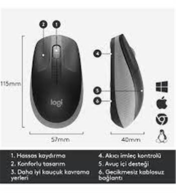 Logitech 910-005909 M191 Mavi Büyük Boy Kablosuz Mouse Optik 1000 Dpı Buton